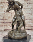 Native American Indian Shaman Taming a Bear - Bronze Sculpture Statue by P. Bartlett