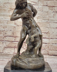 Native American Indian Shaman Taming a Bear - Bronze Sculpture Statue by P. Bartlett