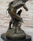 Native American Indian Shaman Taming a Bear - Bronze Sculpture Statue by P. Bartlett