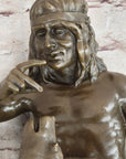 Native American Indian Shaman Taming a Bear - Bronze Sculpture Statue by P. Bartlett