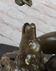 Native American Indian Shaman Taming a Bear - Bronze Sculpture Statue by P. Bartlett