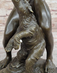 Native American Indian Shaman Taming a Bear - Bronze Sculpture Statue by P. Bartlett
