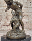 Native American Indian Shaman Taming a Bear - Bronze Sculpture Statue by P. Bartlett
