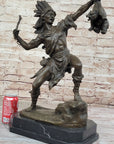 Bronze Sculpture of Native American Indian Shaman Medicine Man w/ Bear Cub