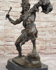 Bronze Sculpture of Native American Indian Shaman Medicine Man w/ Bear Cub