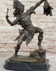 Bronze Sculpture of Native American Indian Shaman Medicine Man w/ Bear Cub