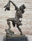 Bronze Sculpture of Native American Indian Shaman Medicine Man w/ Bear Cub