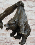 Bronze Sculpture of Native American Indian Shaman Medicine Man w/ Bear Cub