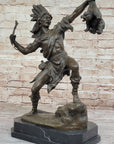 Bronze Sculpture of Native American Indian Shaman Medicine Man w/ Bear Cub
