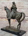 Cowboy on Horseback by Jim Ponter Bronze Statue Sculpture on Marble Base