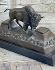 Bronze American Bison Wildlife Sculpture on Marble Base Signed C. Russell