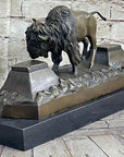 Bronze American Bison Wildlife Sculpture on Marble Base Signed C. Russell