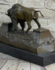 Bronze American Bison Wildlife Sculpture on Marble Base Signed C. Russell
