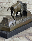 Bronze American Bison Wildlife Sculpture on Marble Base Signed C. Russell