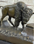 Bronze American Bison Wildlife Sculpture on Marble Base Signed C. Russell