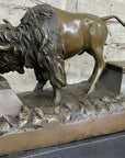 Bronze American Bison Wildlife Sculpture on Marble Base Signed C. Russell