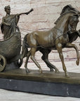 Roman Caesar Pulled by Horses on Chariot Bronze Statue Sculpture Figure 11" x 17"