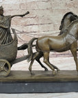 Roman Caesar Pulled by Horses on Chariot Bronze Statue Sculpture Figure 11" x 17"