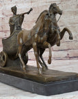 Roman Caesar Pulled by Horses on Chariot Bronze Statue Sculpture Figure 11" x 17"