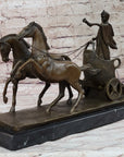 Roman Caesar Pulled by Horses on Chariot Bronze Statue Sculpture Figure 11" x 17"