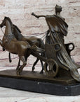Roman Caesar Pulled by Horses on Chariot Bronze Statue Sculpture Figure 11" x 17"