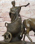 Roman Caesar Pulled by Horses on Chariot Bronze Statue Sculpture Figure 11" x 17"