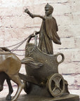 Roman Caesar Pulled by Horses on Chariot Bronze Statue Sculpture Figure 11" x 17"