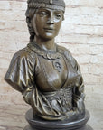 Native American Girl Bronze Bust Sculpture Statue Pocahontas Sacajawea by Villanis 19" x 11"