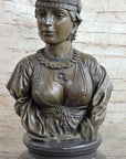 Native American Girl Bronze Bust Sculpture Statue Pocahontas Sacajawea by Villanis 19" x 11"