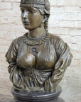 Native American Girl Bronze Bust Sculpture Statue Pocahontas Sacajawea by Villanis 19" x 11"