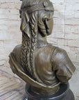 Native American Girl Bronze Bust Sculpture Statue Pocahontas Sacajawea by Villanis 19" x 11"