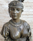 Native American Girl Bronze Bust Sculpture Statue Pocahontas Sacajawea by Villanis 19" x 11"