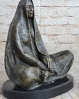 Native American Indian Shaman Medicine Man Sitting Cross Legged Bronze Statue Sculpture