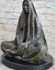Native American Indian Shaman Medicine Man Sitting Cross Legged Bronze Statue Sculpture