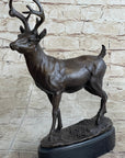 Signed Villanis Male Deer Buck Hunting Bronze Sculpture Marble Figurine Figure