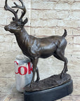 Signed Villanis Male Deer Buck Hunting Bronze Sculpture Marble Figurine Figure