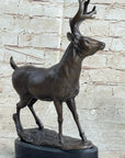 Signed Villanis Male Deer Buck Hunting Bronze Sculpture Marble Figurine Figure