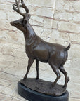 Signed Villanis Male Deer Buck Hunting Bronze Sculpture Marble Figurine Figure