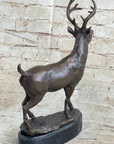Signed Villanis Male Deer Buck Hunting Bronze Sculpture Marble Figurine Figure