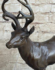 Signed Villanis Male Deer Buck Hunting Bronze Sculpture Marble Figurine Figure