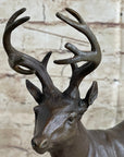 Signed Villanis Male Deer Buck Hunting Bronze Sculpture Marble Figurine Figure