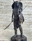 Native American Indian Warrior w/ War Bonnet Bronze Sculpture Statue by P. Manship