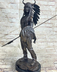 Native American Indian Warrior w/ War Bonnet Bronze Sculpture Statue by P. Manship