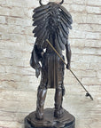 Native American Indian Warrior w/ War Bonnet Bronze Sculpture Statue by P. Manship