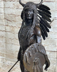 Native American Indian Warrior w/ War Bonnet Bronze Sculpture Statue by P. Manship