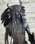 Native American Indian Warrior w/ War Bonnet Bronze Sculpture Statue by P. Manship