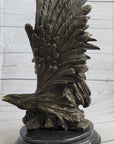 Native American Man & Eagle Bronze Metal Bust Sculpture Statue on Marble Base