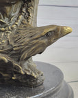 Native American Man & Eagle Bronze Metal Bust Sculpture Statue on Marble Base
