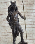 Native American Indian Warrior in Bear Skin Headdress Bronze Statue Sculpture Figure 22" x x11"