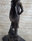 Native American Indian Warrior in Bear Skin Headdress Bronze Statue Sculpture Figure 22" x x11"
